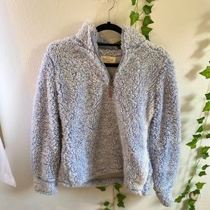Fuzzy Sherpa pullover, quarter zip